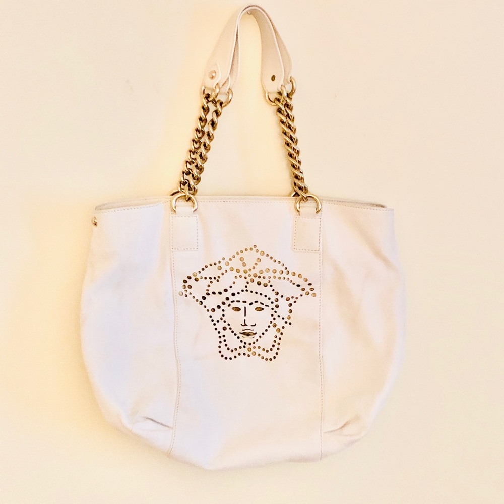 Versace White Leather Medusa Tote w/ Gold Hardware